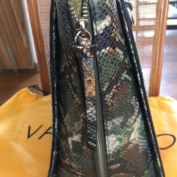 Valentino Leather Expandable Python Snakeskin Embossed Handbag in Green Brown - Picture 2 of 14